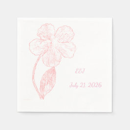 Blush Pink Floral Line Art Wedding Paper Napkins スタンダードカクテルナプキン