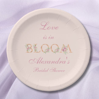 Blush Pink Floral Love is in Bloom Bridal Shower ペーパープレート