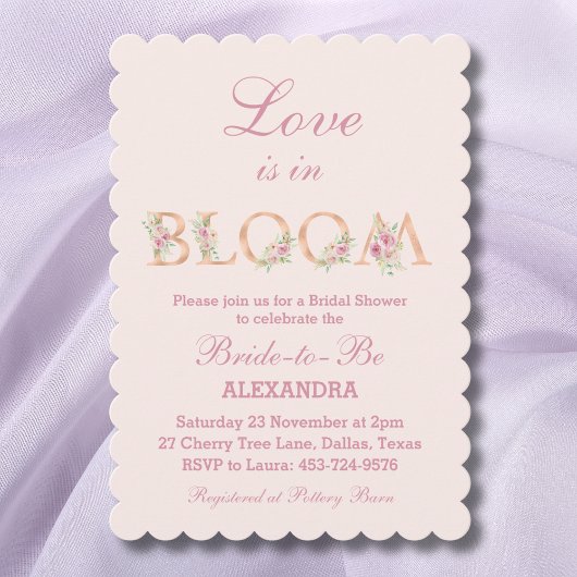 Blush Pink Floral Love is in Bloom Bridal Shower 招待状