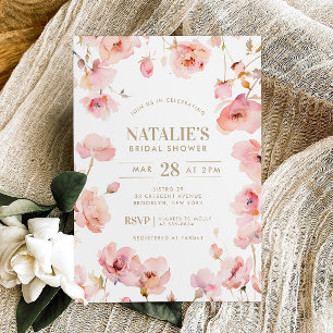 Blush Pink Floral Love is in Bloom Bridal Shower 招待状