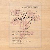 Blush Pink Floral Modern Minimalist Wedding アクリル招待状 (正面)