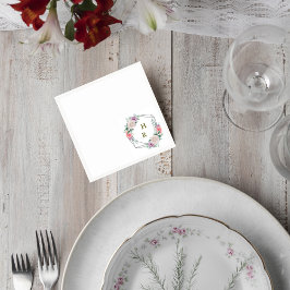 Blush Pink Floral Monogram Wedding Cocktail Napkin スタンダードカクテルナプキン