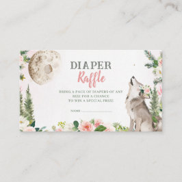 Blush Pink Floral Moon Forest Wolf Diaper Raffle エンクロージャーカード
