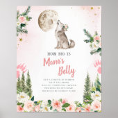 Blush Pink Floral Moon Forest Wolf Mom's Belly ポスター (正面)