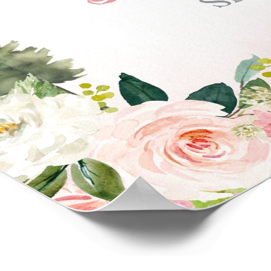 Blush Pink Floral Moon Forest Wolf Welcome Sign ポスター (角)