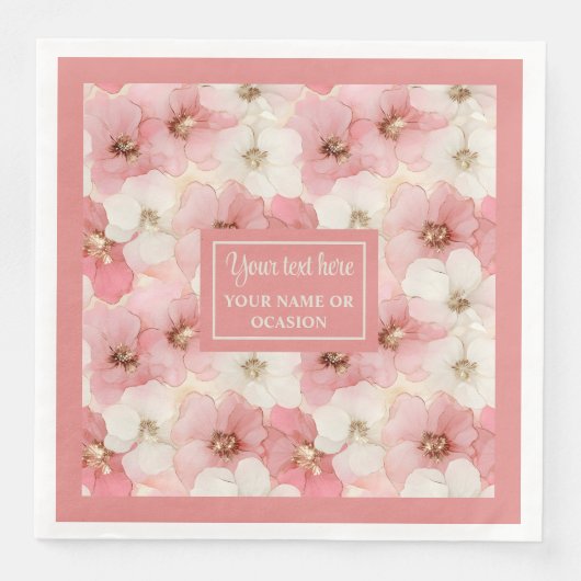 Blush Pink Floral Napkins Elegant Wedding Gift (正面)