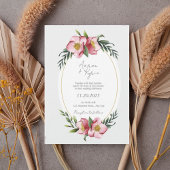 Blush Pink Floral Oval Wedding Invitation 招待状