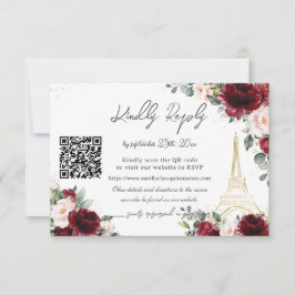 Blush Pink Floral Paris Eiffel Quinceañera QR  出欠カード