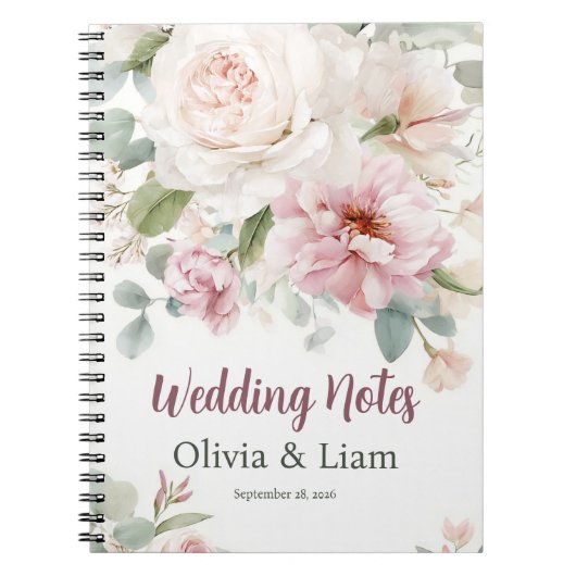 Blush Pink Floral Personalized Wedding Planner ノートブック (正面)