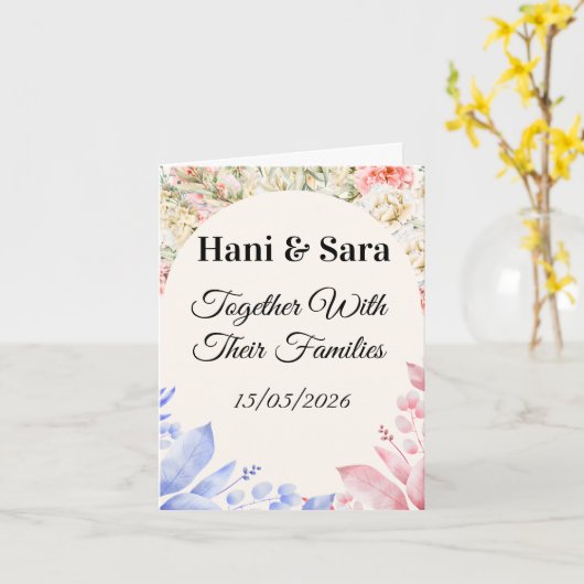 Blush Pink Floral Photo Wedding Invitation with Go カード (黄色い花)