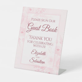 Blush Pink Floral Please Sign Our Guestbook Sign 台座サイン