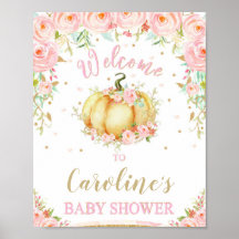 Blush Pink Floral Pumpkin Baby Shower Welcome Sign