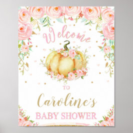 Blush Pink Floral Pumpkin Baby Shower Welcome Sign ポスター