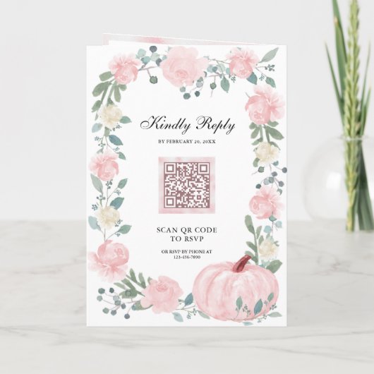 Blush Pink Floral Pumpkin QR Code Wedding 招待状 (裏面)