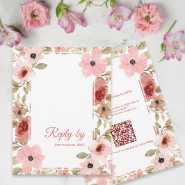 Blush Pink Floral QRコード ウェディング返信先 出欠カード
