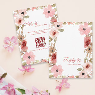 Blush Pink Floral QR Code ウェディング返信期限 出欠カード