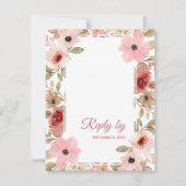 Blush Pink Floral QR Code ウェディング返信期限 出欠カード (正面)