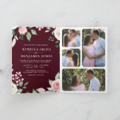 Blush Pink Floral QR Code Burgundy Wedding 招待状 (内部)