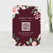 Blush Pink Floral QR Code Burgundy Wedding 招待状 (裏面)