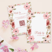 Blush Pink Floral QR Code Wedding Reply By 出欠カード