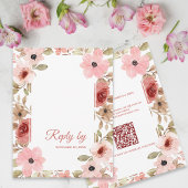 Blush Pink Floral QR Code Wedding Reply By 出欠カード
