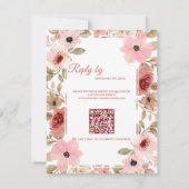 Blush Pink Floral QR Code Wedding Reply By 出欠カード (裏面)