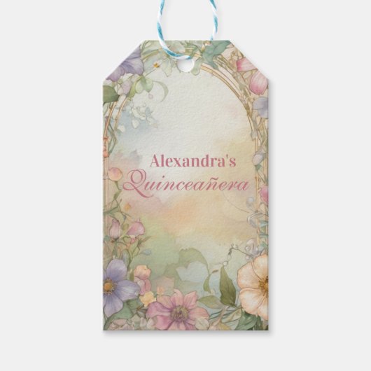 Blush Pink Floral Quinceanera Celebration ギフトタグ (正面)