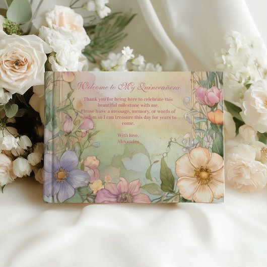 Blush Pink Floral Quinceanera Celebration ゲストブック