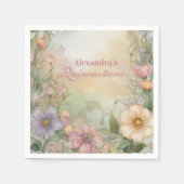 Blush Pink Floral Quinceanera Celebration スタンダードカクテルナプキン (正面)