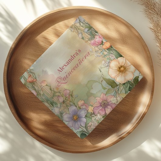 Blush Pink Floral Quinceanera Celebration スタンダードカクテルナプキン