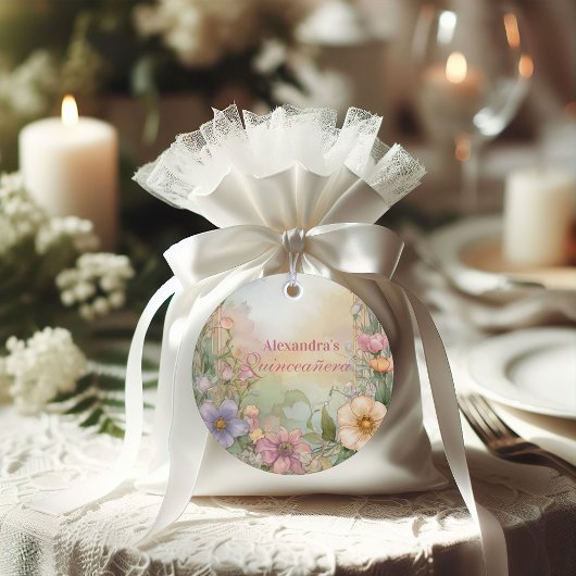 Blush Pink Floral Quinceanera Celebration フェイバータグ