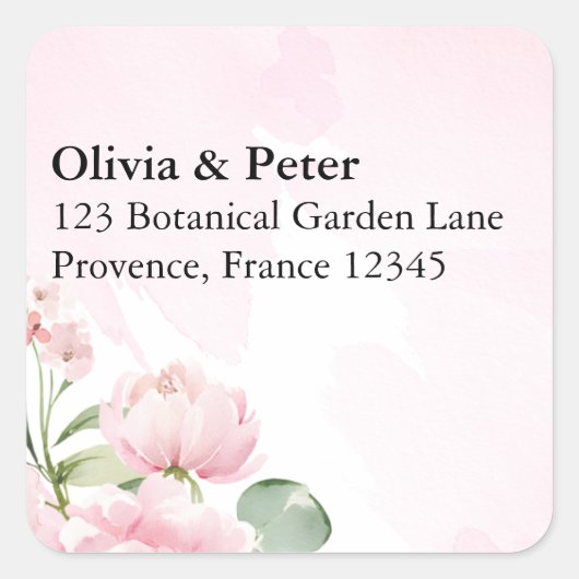Blush Pink Floral Return Address Label スクエアシール (正面)