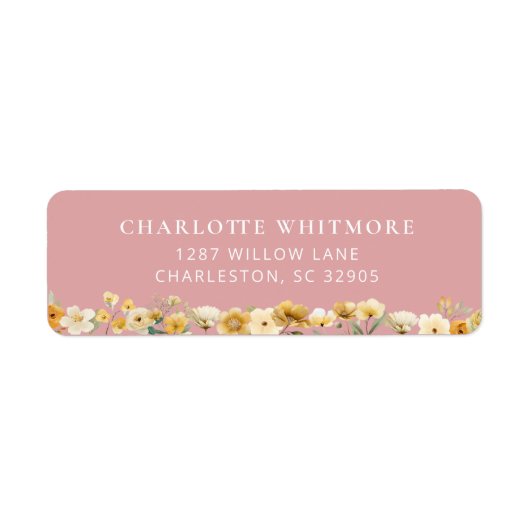 Blush Pink Floral Return Address Label ラベル (正面)