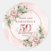 Blush Pink Floral Rose Gold 50th Birthday Stickers ラウンドシール (正面)