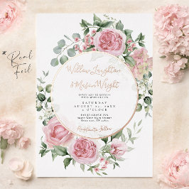 Blush Pink Floral Rose Gold Watercolor Wedding 箔招待状