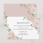Blush Pink Floral Rose Gold Wedding Reception エンクロージャーカード (正面/裏面)