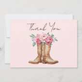 Blush Pink Floral Rustic Cowboy Boots Thank You サンキューカード (正面)