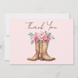 Blush Pink Floral Rustic Cowboy Boots Thank You サンキューカード
