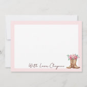 Blush Pink Floral Rustic Cowboy Boots Thank You サンキューカード (裏面)