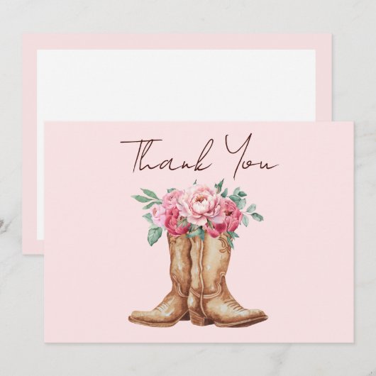 Blush Pink Floral Rustic Cowboy Boots Thank You サンキューカード (正面/裏面)
