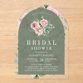 Blush Pink Floral Sage Green Bridal Shower アクリル招待状 (正面)