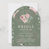 Blush Pink Floral Sage Green Bridal Shower 招待状 (正面)