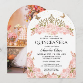 Blush Pink Floral Tiara Quinceanera Photo Arch 招待状