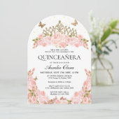 Blush Pink Floral Tiara Quinceanera Photo Arch 招待状 (スタンド正面)