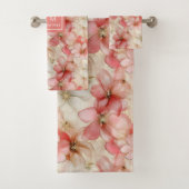 Blush Pink Floral Towel Elegant Monogram Wedding バスタオルセット (インサイチュ)