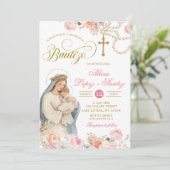 Blush Pink Floral Virgin Mary Bautizo Invitacion 招待状 (スタンド正面)