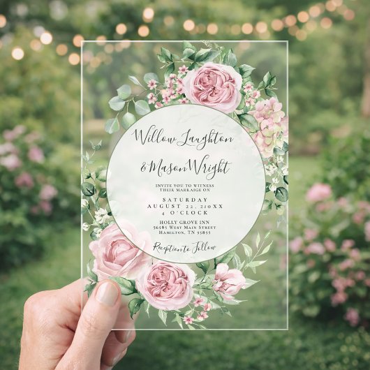 Blush Pink Floral Watercolor Wedding アクリル招待状