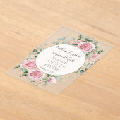 Blush Pink Floral Watercolor Wedding アクリル招待状 (レイダウン)