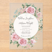 Blush Pink Floral Watercolor Wedding アクリル招待状 (正面)
