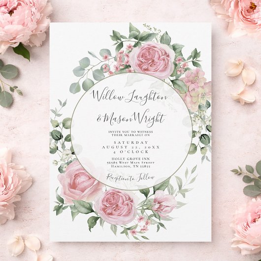 Blush Pink Floral Watercolor Wedding 招待状